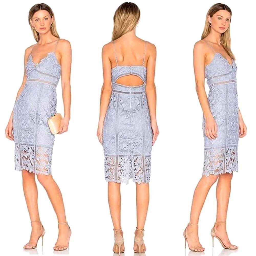 Bardot Botanica lace midi‎ dress Sz M 8 dusty blue